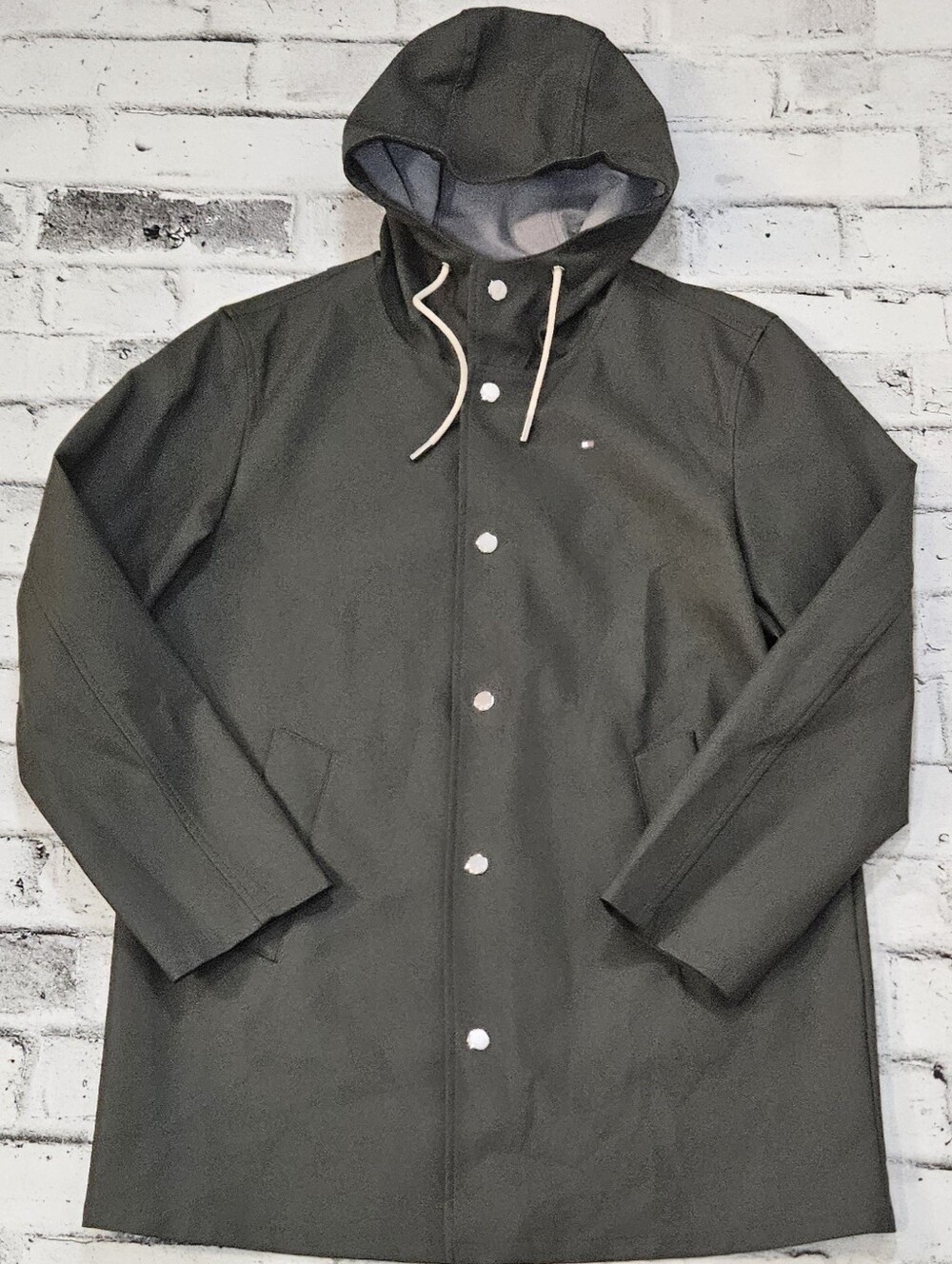 Tommy Hilfiger Mens M Olive Green Hooded Raincoat Waterproof Jacket